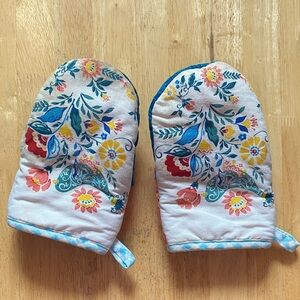 Happy Floral & Bird Oven Mitts
